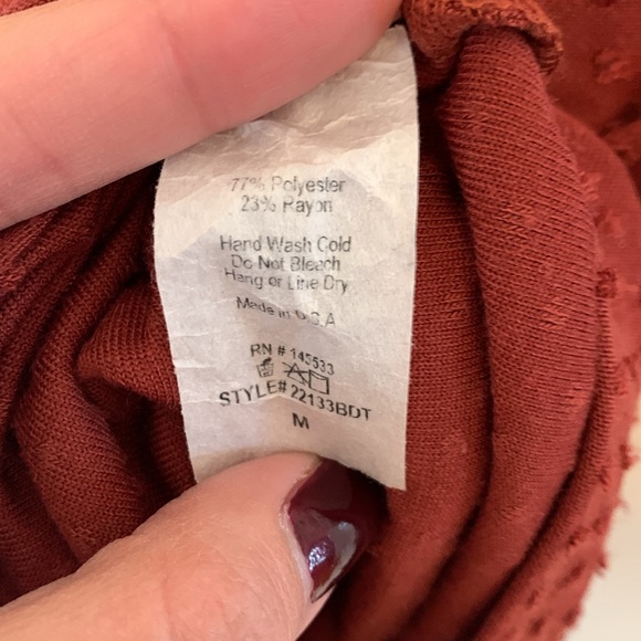 Rust Bell Sleeve Top -Women’s 3/4 Length Flared Sleeve Blouse, Boho Style, Small - Picture 4 of 5